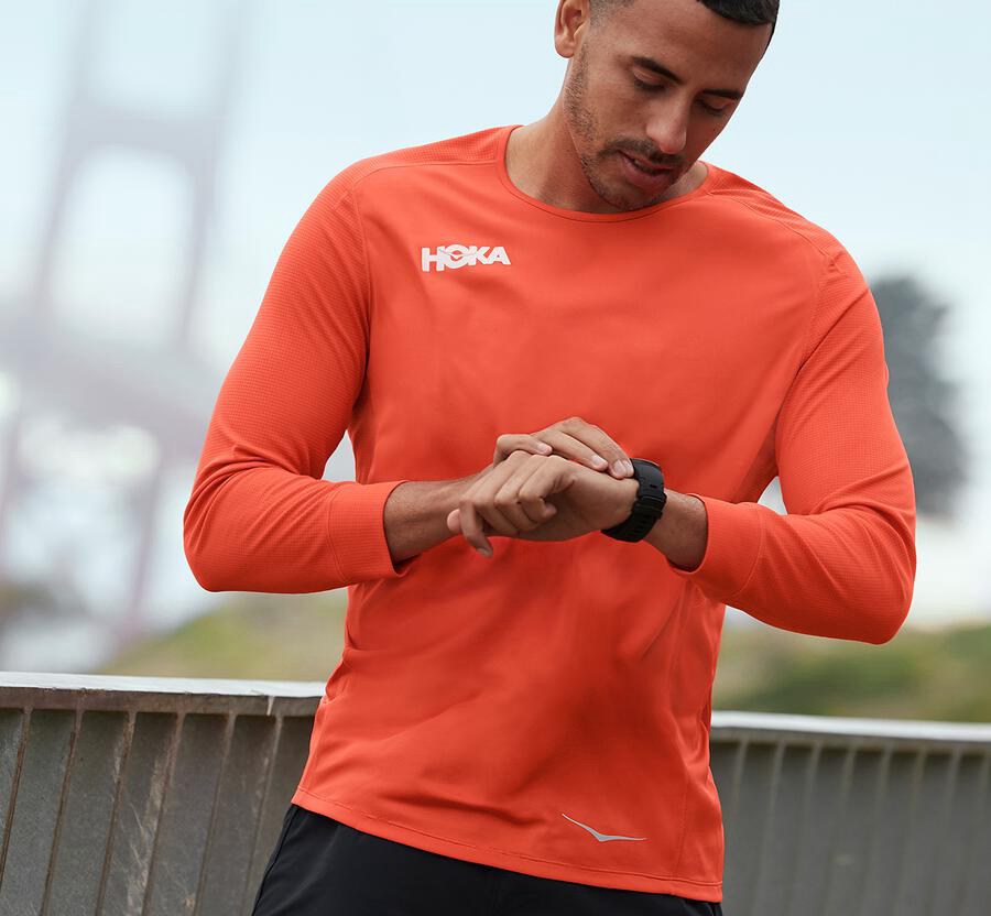 Top Hoka One One Hombre Naranjas - Performance 3/4 Sleeve - IZLH76581